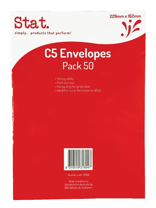 ENVELOPES STAT C5 STRONG WHITE PEEL/SEAL PACK50