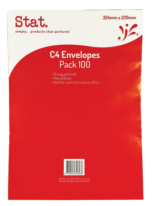 ENVELOPE STAT C4 KRAFT PEEL/SEAL PK100