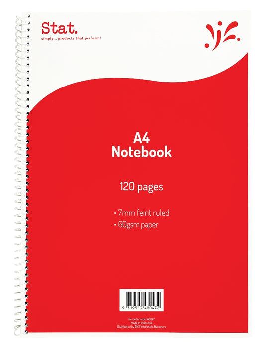 NOTEBOOK STAT A4 60GSM 7MM RULING BOARD COVER RED 120PG