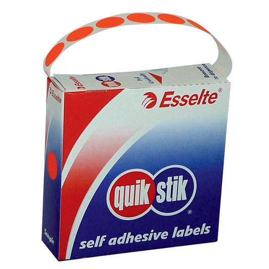 LABEL QUIK STIK DISP 14MM FLUORO RED DOT 700/ ROLL