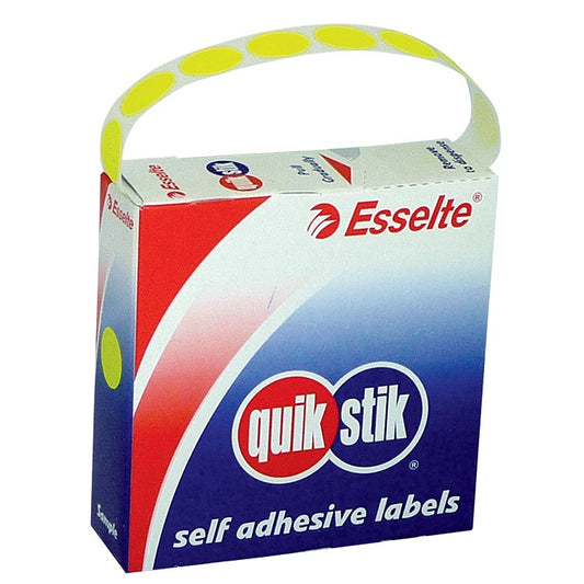 LABEL QUIK STIK DISP 14MM FLUORO YELLOW DOT 700/ROLL