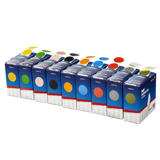 LABEL QUIK STIK DISP 24MM YELLOW DOT